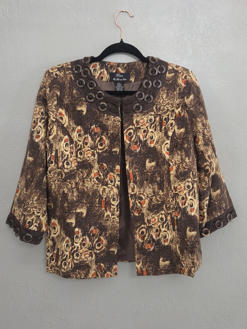 Trenz by Theresa Renz Vintage Boho Art Print Embellished Blazer Jacket M
